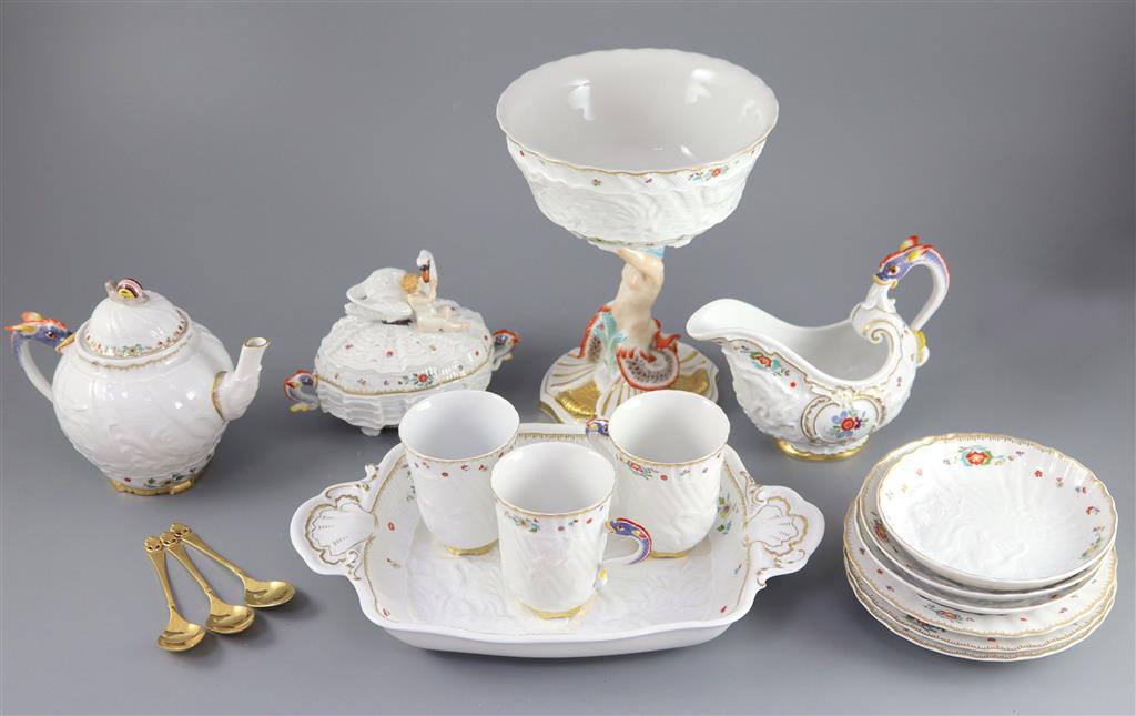 A group of modern Meissen copies of the Swan service, post-war,